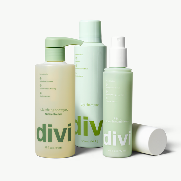 Faith's Bundle: Divi Dry Shampoo, Volumizing Shampoo & 3-in-1 Leave-In Conditioner, Lightweight Haircare Set for Fine Hair, Scalp Health, and Heat Protection (TikTok)